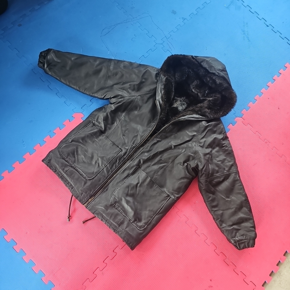 R.Z.R Reversible Leather/Faux Fur Hoodie Jacket Size M
